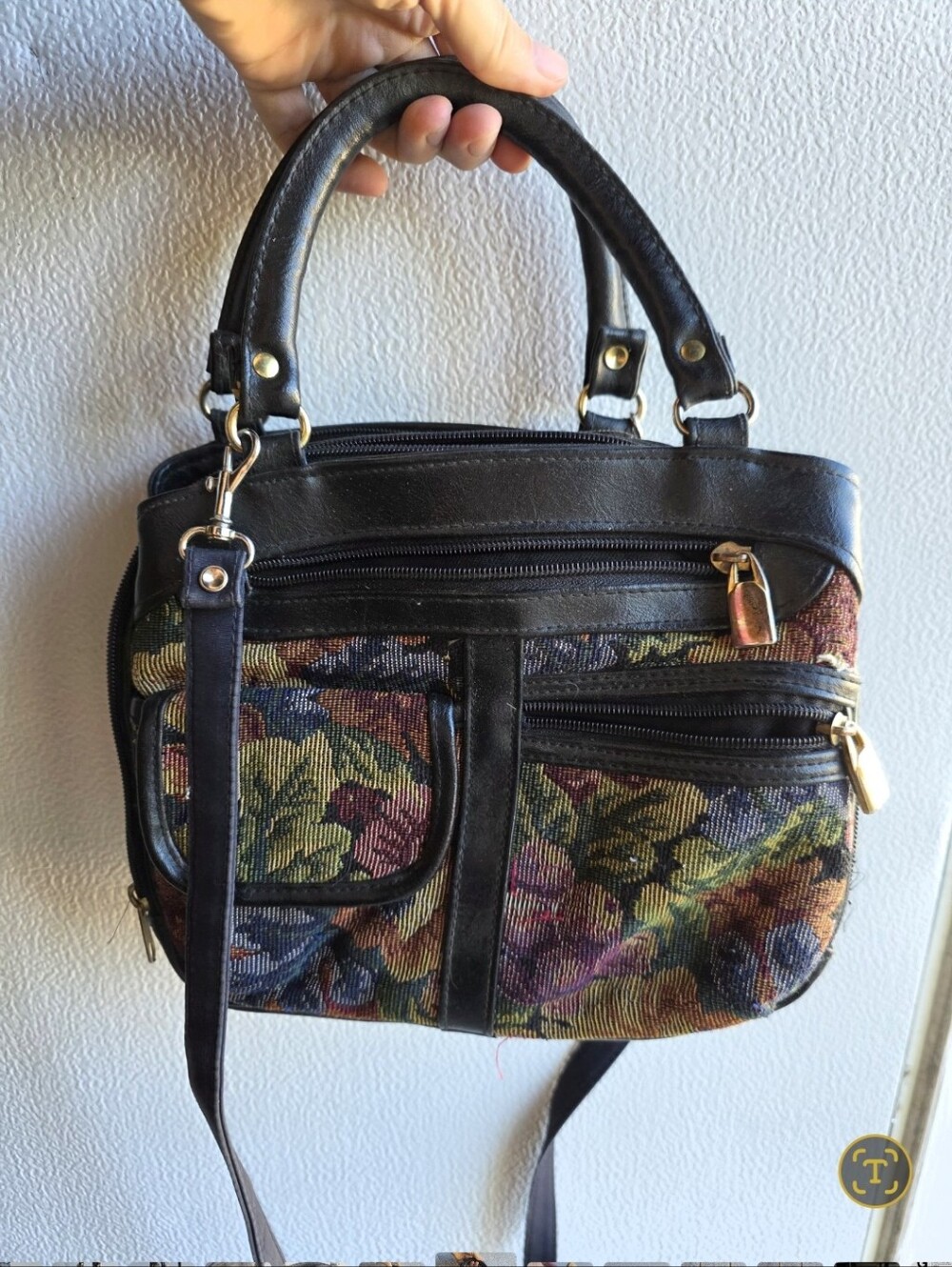 Vintage 80s 90s Tapestry Regency Dark Floral Victorian Satchel bag Grannycore